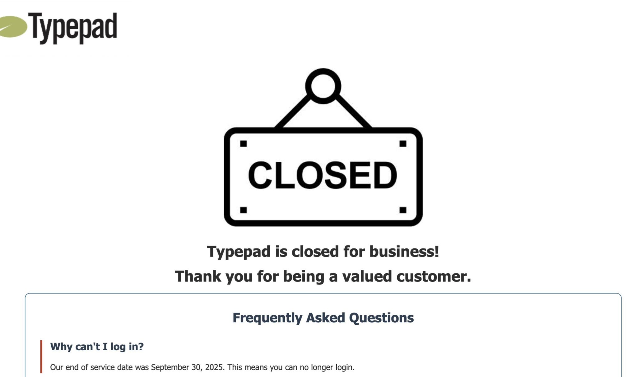 Typepad bites the dust – Obsidian Wings